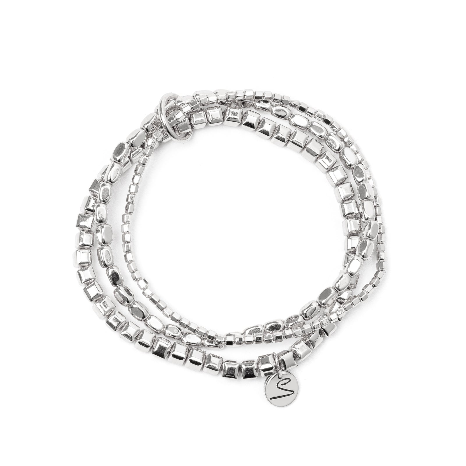 Bracciale elastico a tre fili di cubetti Agafay - Argento - Sodini Bijoux