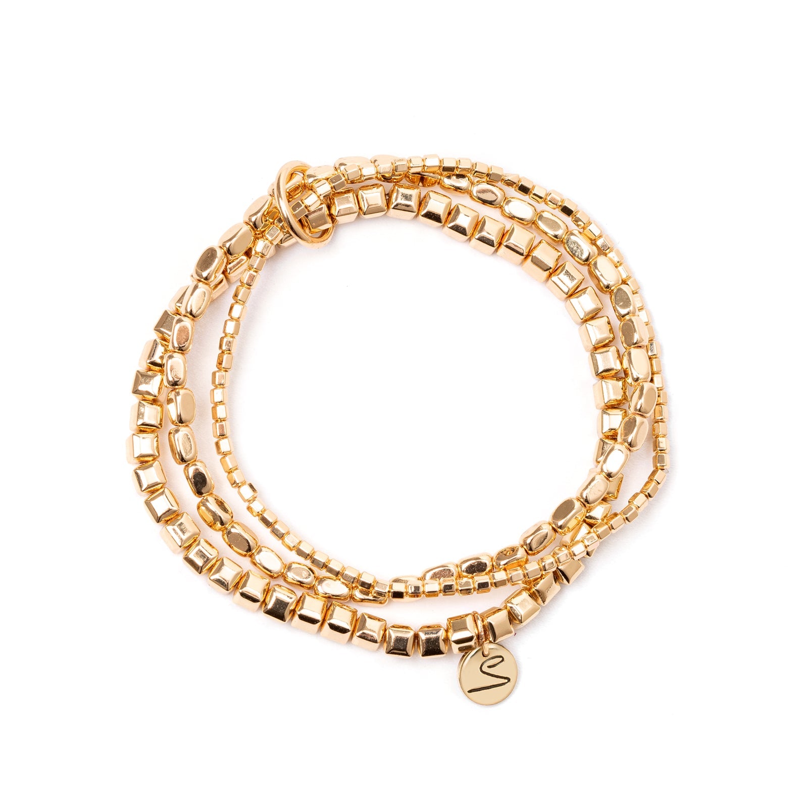 Bracciale elastico a tre fili di cubetti Agafay - Oro - Sodini Bijoux