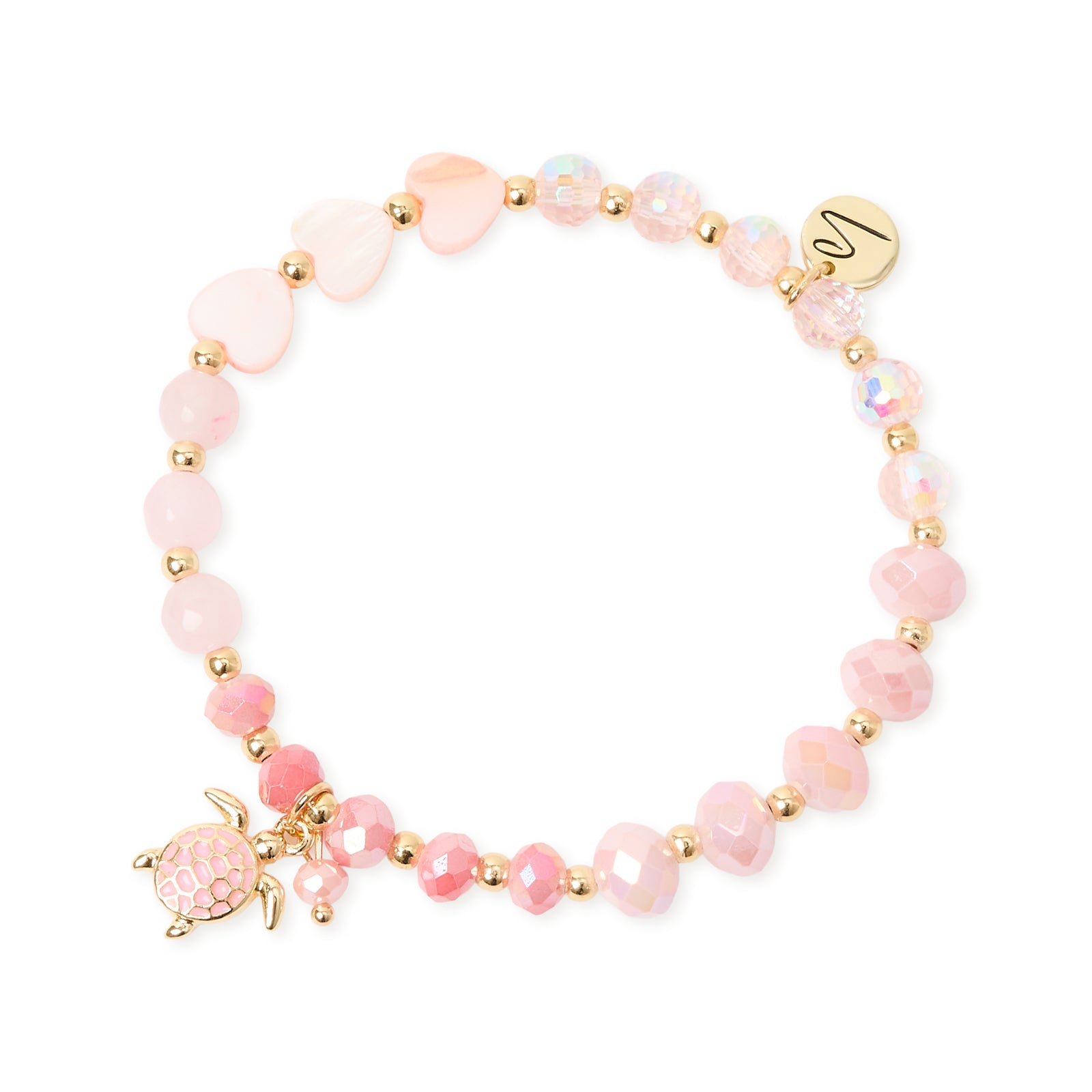 Bracciale elastico cuoricini perline e tartarughina Kay - Rosa - Sodini Bijoux