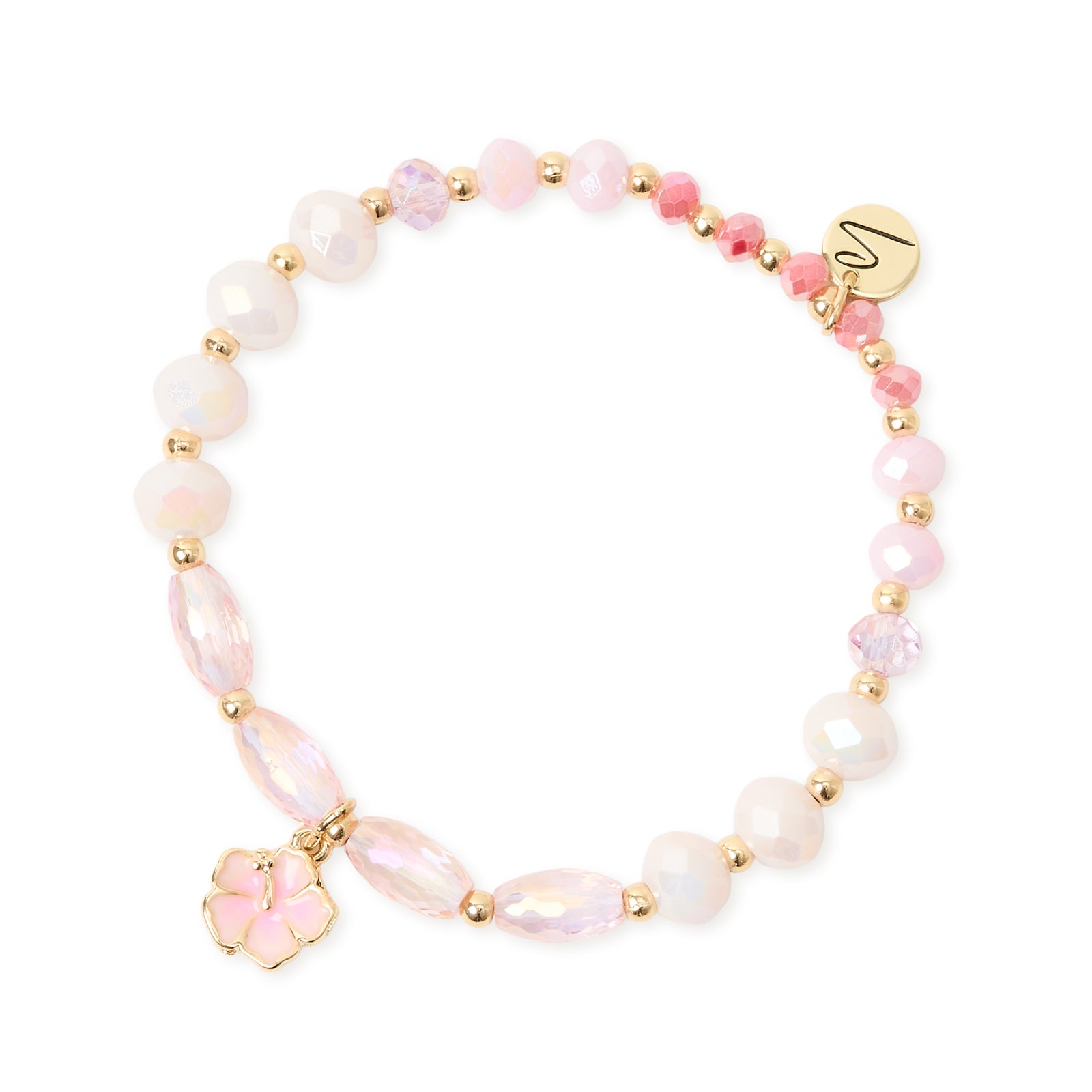 Bracciale elastico boule sfaccettate, perline e fiorellino Kay - Rosa - Sodini Bijoux