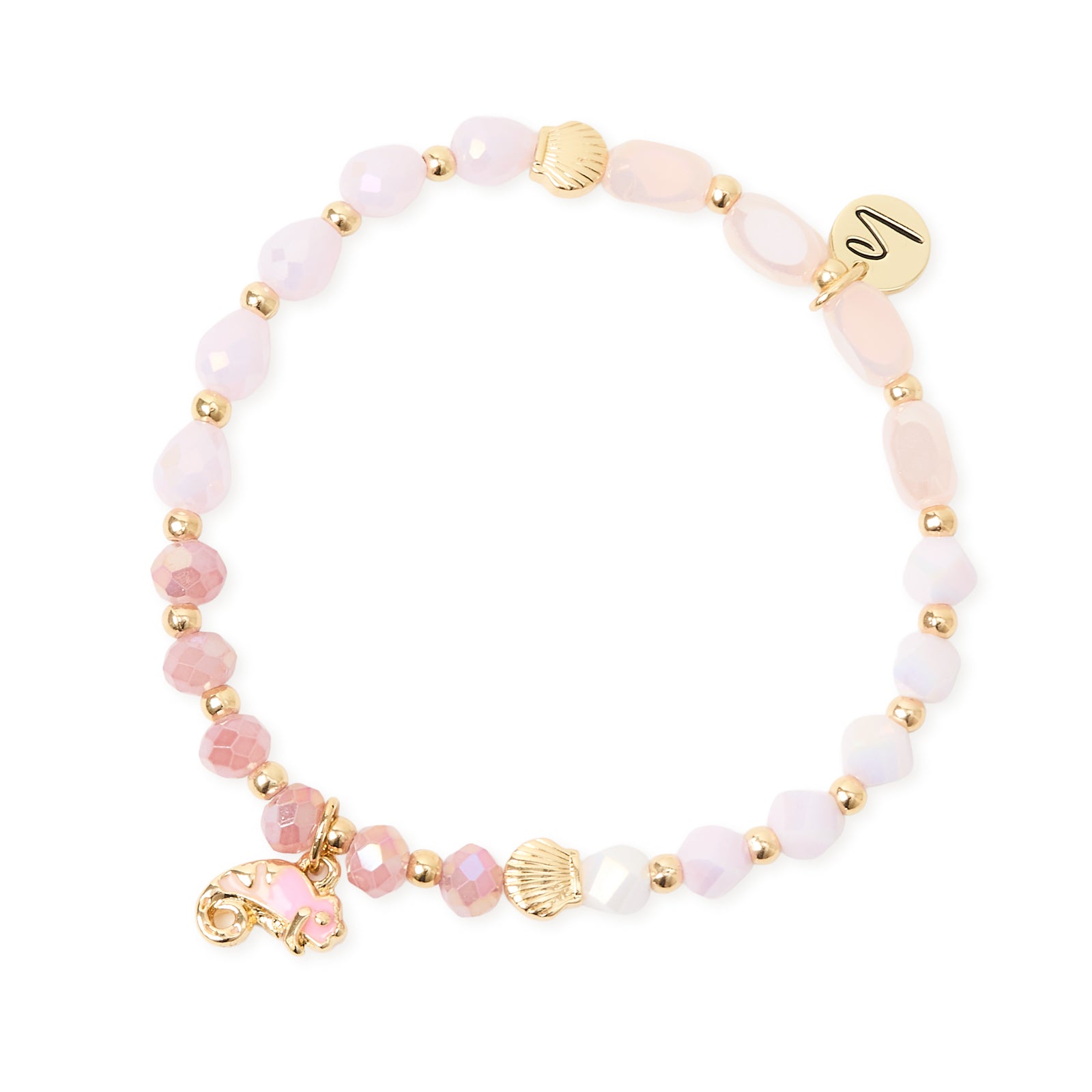 Bracciale elastico perline, conchigliette e camaleonte Kay - Rosa - Sodini Bijoux