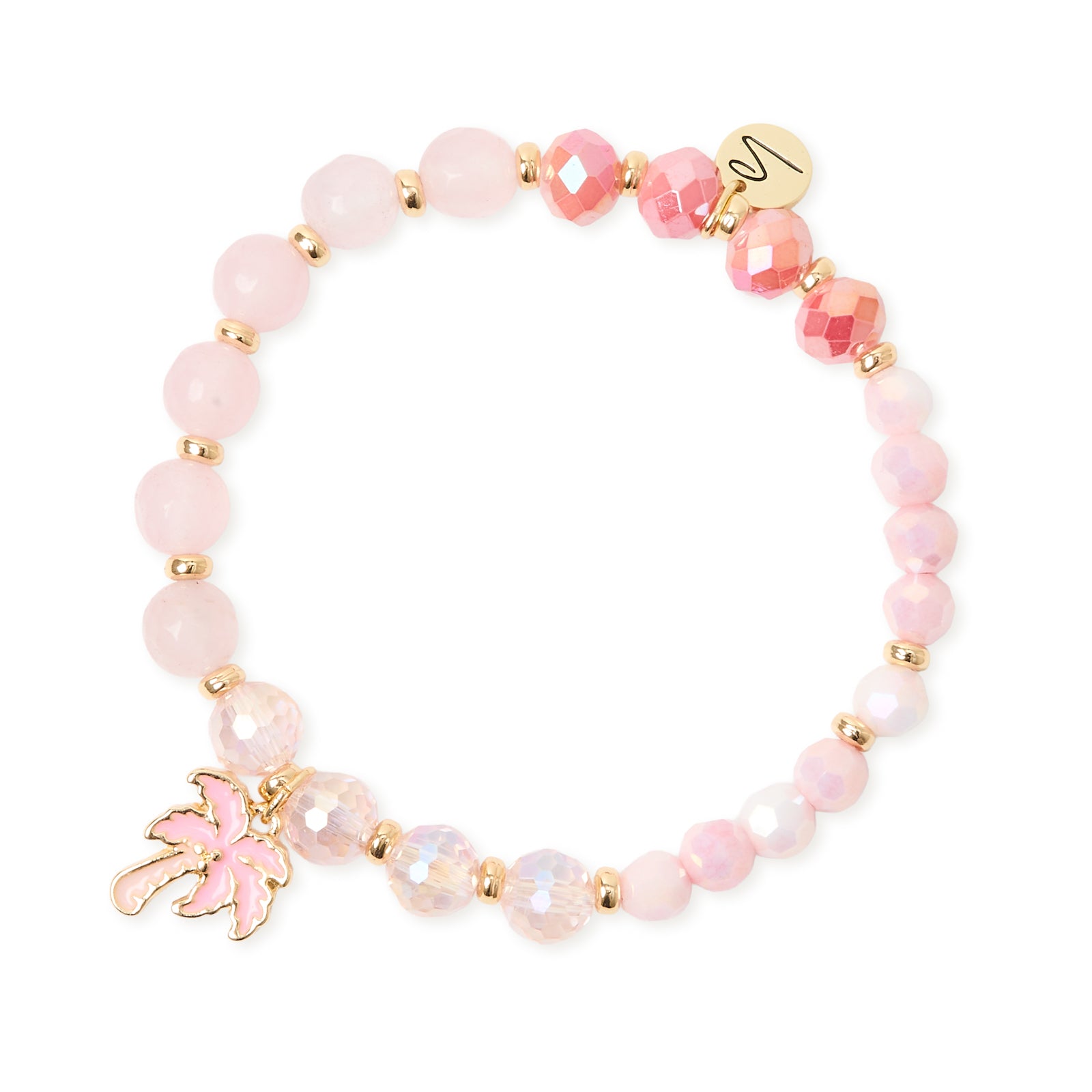 Bracciale elastico perline, anellini e palma Kay - Rosa - Sodini Bijoux