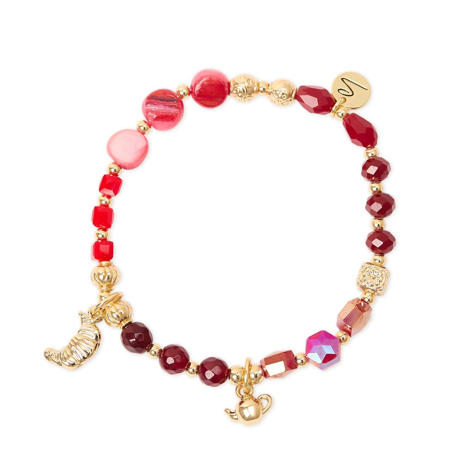 Bracciale elastico con doppio charm Cherie - Rosso - Sodini Bijoux