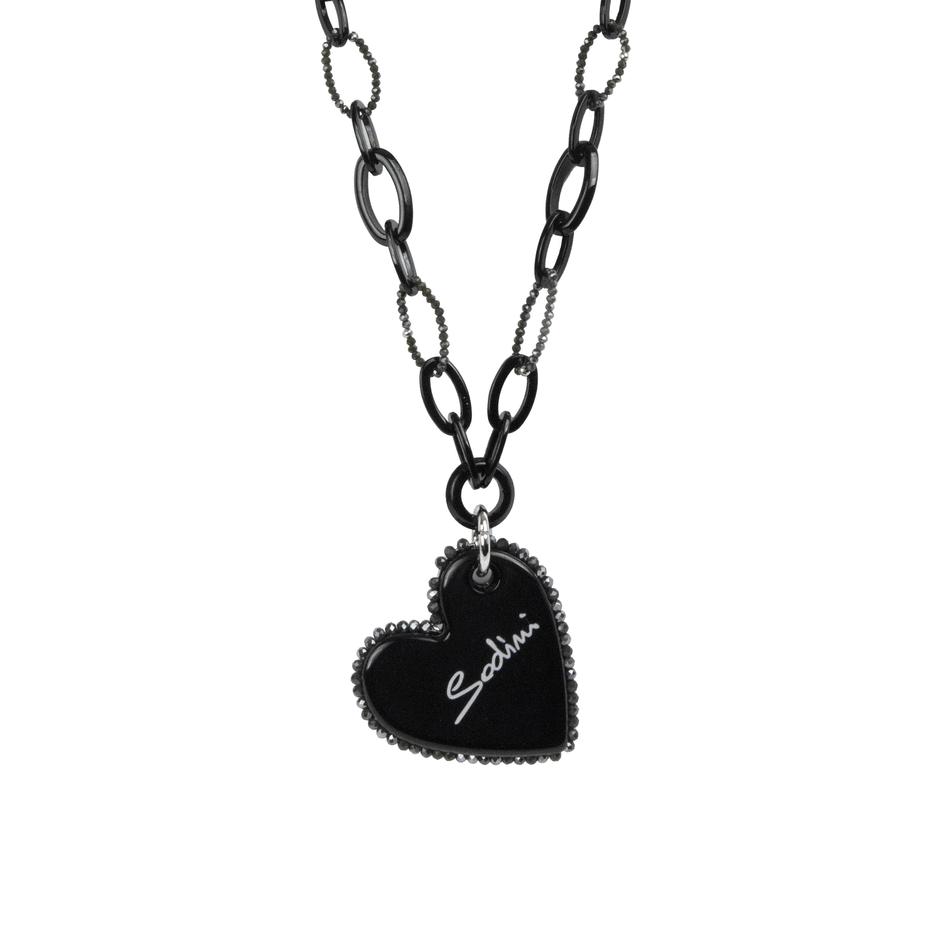 Lunga collana con maxi ciondolo Heart Wind & Fire - Nero - Sodini Bijoux