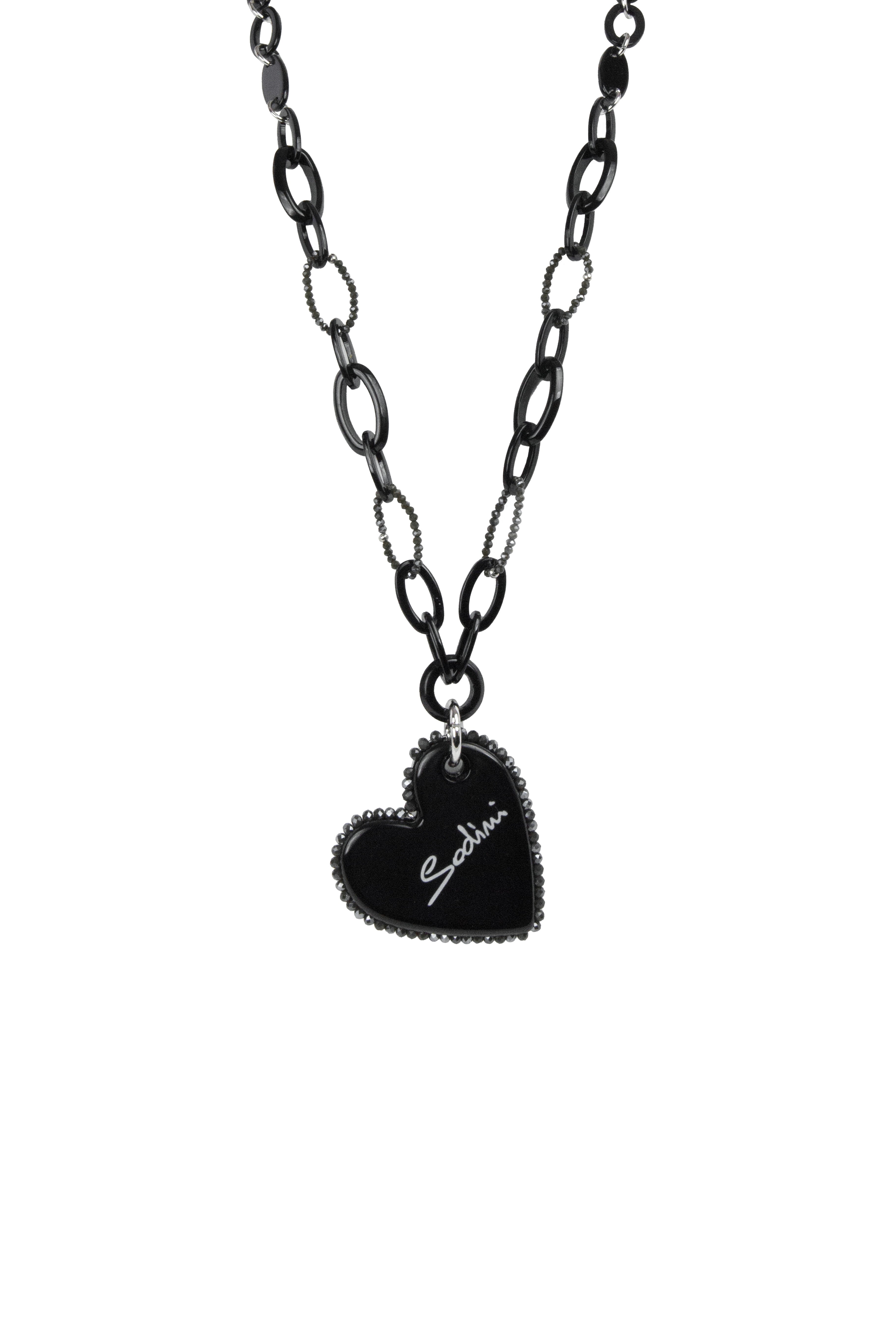 Lunga collana con maxi ciondolo Heart Wind & Fire - Nero - Sodini Bijoux