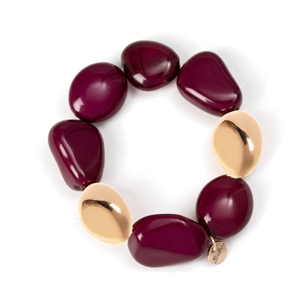 Bracciale elastico a grandi elementi asimmetrici Land - Rosso - Sodini Bijoux