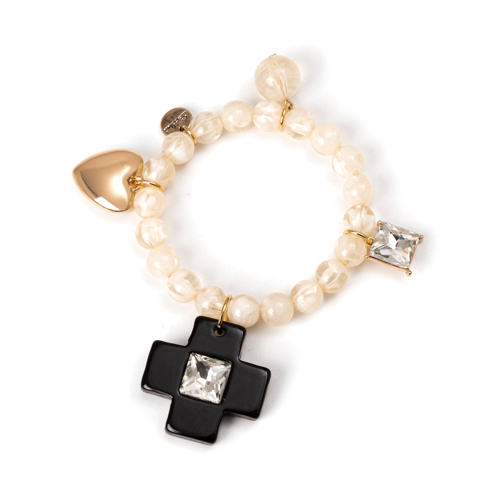 Bracciale elastico cuore e croce Latina - Bianco - Sodini Bijoux