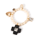 Bracciale elastico cuore e croce Latina - Bianco - Sodini Bijoux