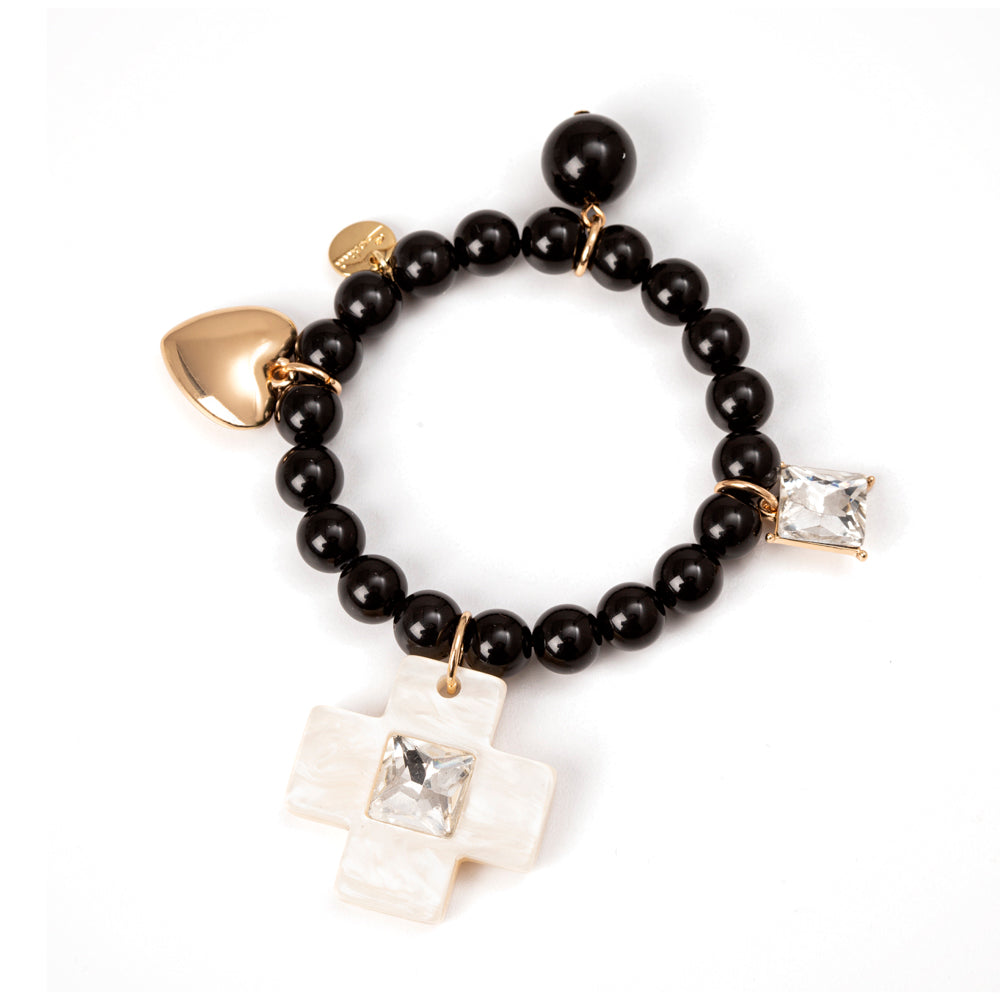 Bracciale elastico cuore e croce Latina - Nero - Sodini Bijoux