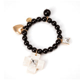 Bracciale elastico cuore e croce Latina - Nero - Sodini Bijoux