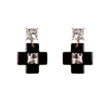 Orecchini con elemento geometrico e croce Latina - Nero - Sodini Bijoux