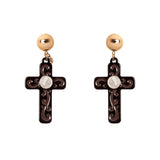 Orecchini con calottina e croce lunga Latina - Nero e oro - Sodini Bijoux