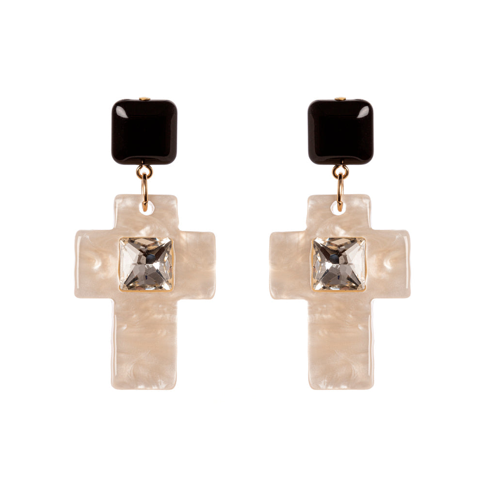 Orecchini con quadrato e croce Latina - Bianco e nero - Sodini Bijoux