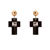 Orecchini con calottina, croce e cristallo Latina - Nero e oro - Sodini Bijoux