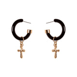 Orecchini cerchio e croce Latina - Nero e oro - Sodini Bijoux