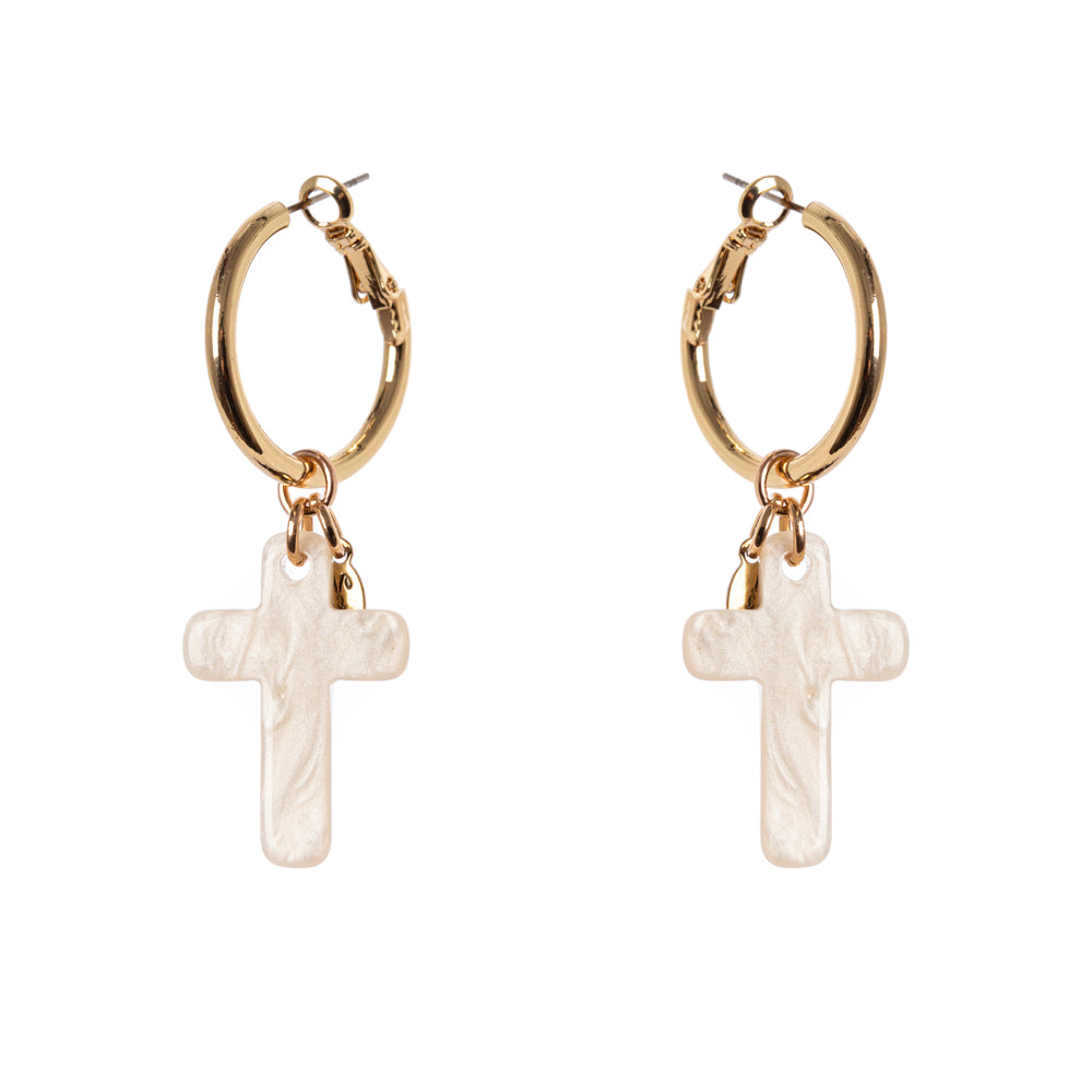 Orecchini cerchio aureo e croce Latina - Bianco - Sodini Bijoux