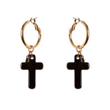 Orecchini cerchio aureo e croce Latina - Nero - Sodini Bijoux