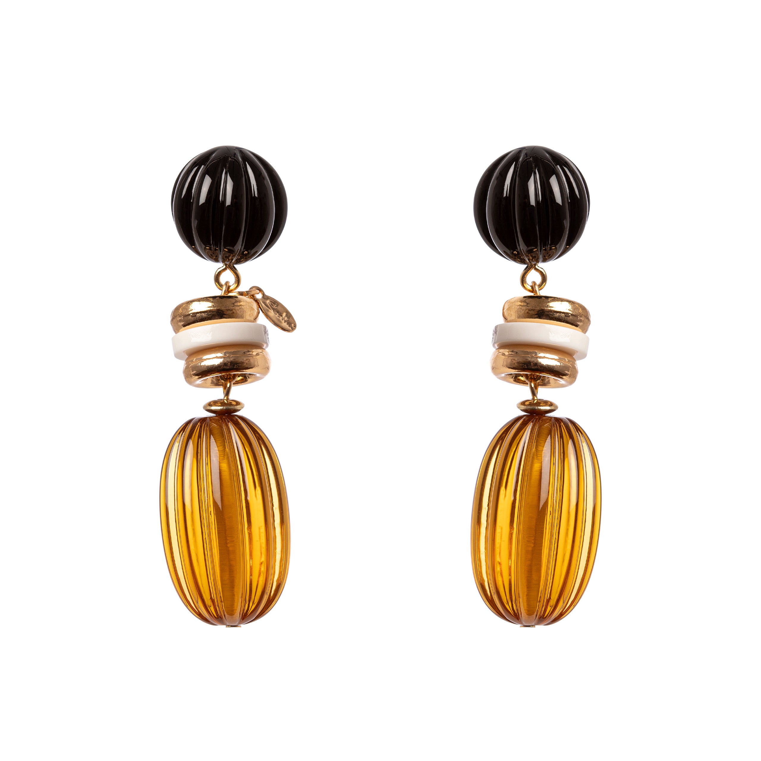 Boule and olive earrings Plissè - Orange - Sodini Bijoux