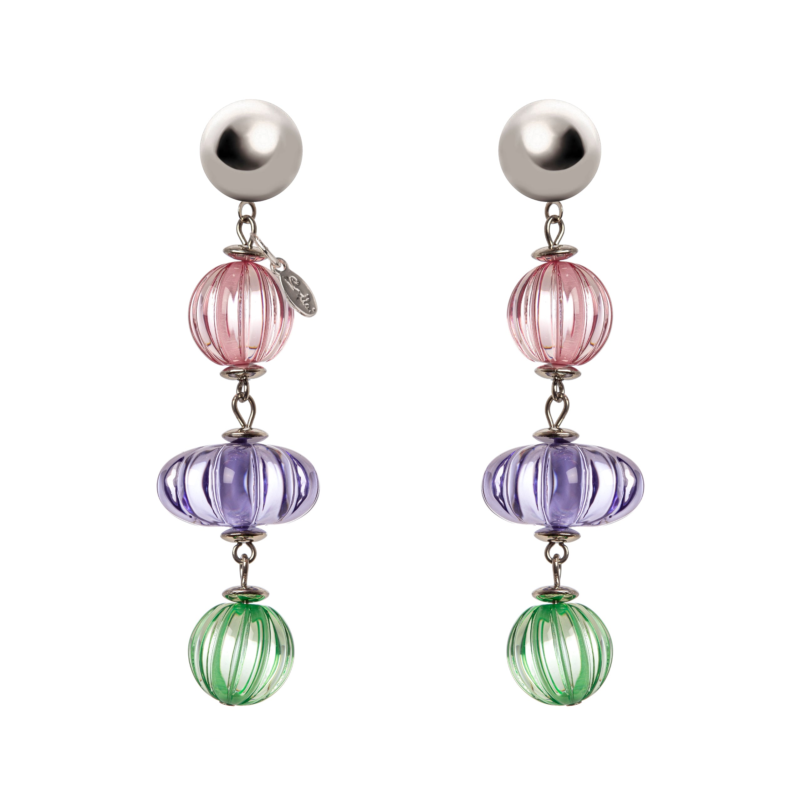 Earrings with convex boule Plissè - Pink - Sodini Bijoux