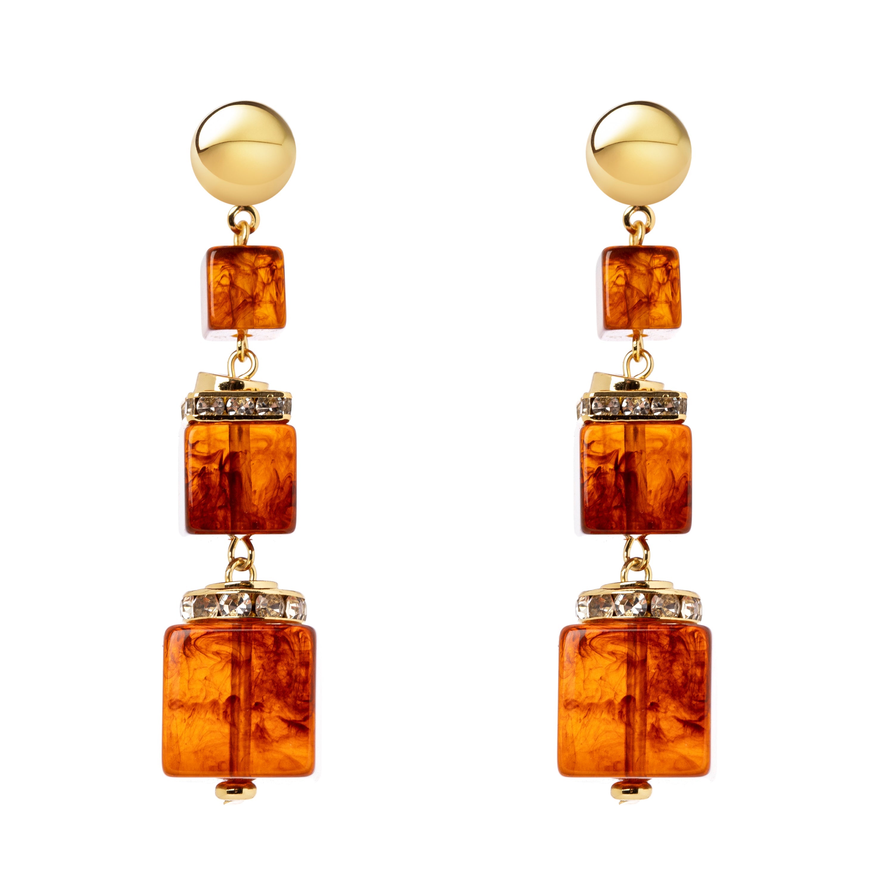 Orecchini semi-sfera ed elementi cubici Yaba - Marrone - Sodini Bijoux