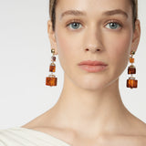 Orecchini semi-sfera ed elementi cubici Yaba - Marrone - Sodini Bijoux