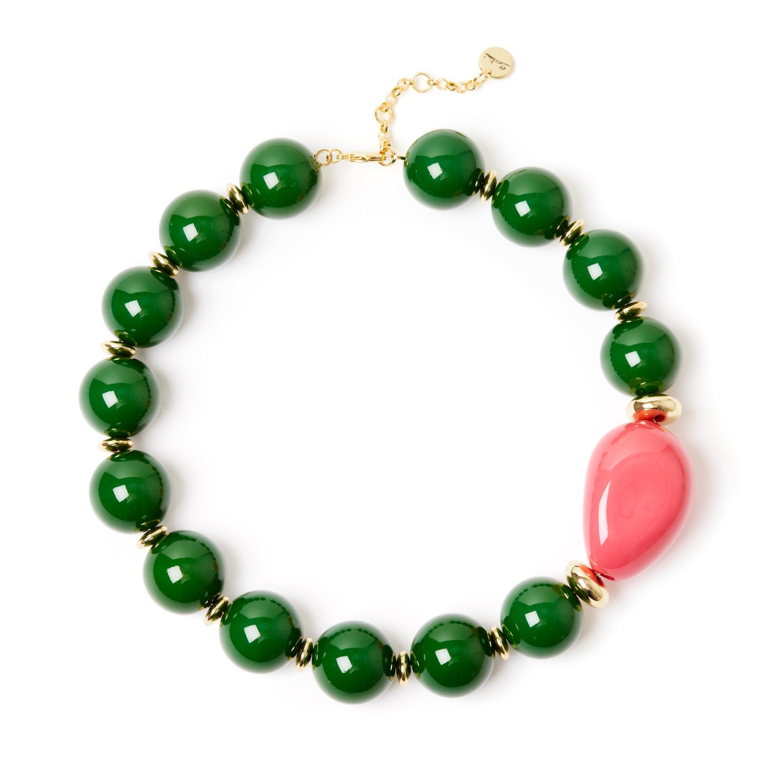 Collana corta grandi boule Apuana - Verde e rosa - Sodini Bijoux