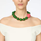Collana corta grandi boule Apuana - Verde e rosa - Sodini Bijoux