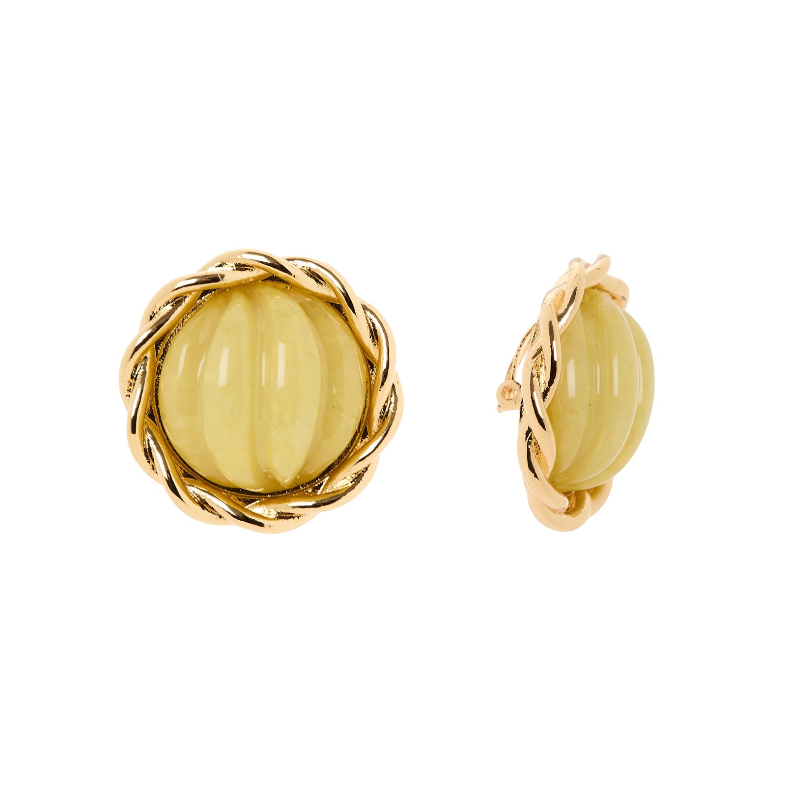 Button ridged cabochon earrings Belle Epoque - Green - Sodini Bijoux