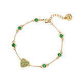 Chain and heart bracelet Petit Pavè - Green - Sodini Bijoux