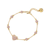 Chain and heart bracelet Petit Pavè - Peach - Sodini Bijoux