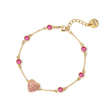 Chain and heart bracelet Petit Pavè - Pink - Sodini Bijoux