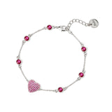 Chain and heart bracelet Petit Pavè - Fuchsia - Sodini Bijoux
