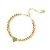 Boule and heart bracelet Petit Pavè - Green - Sodini Bijoux