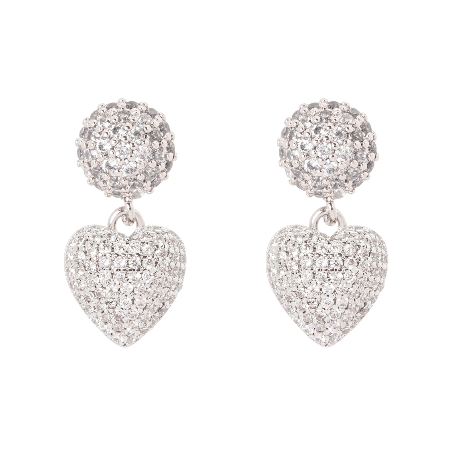 Half sphere and heart earrings Petit Pavè - White - Sodini Bijoux