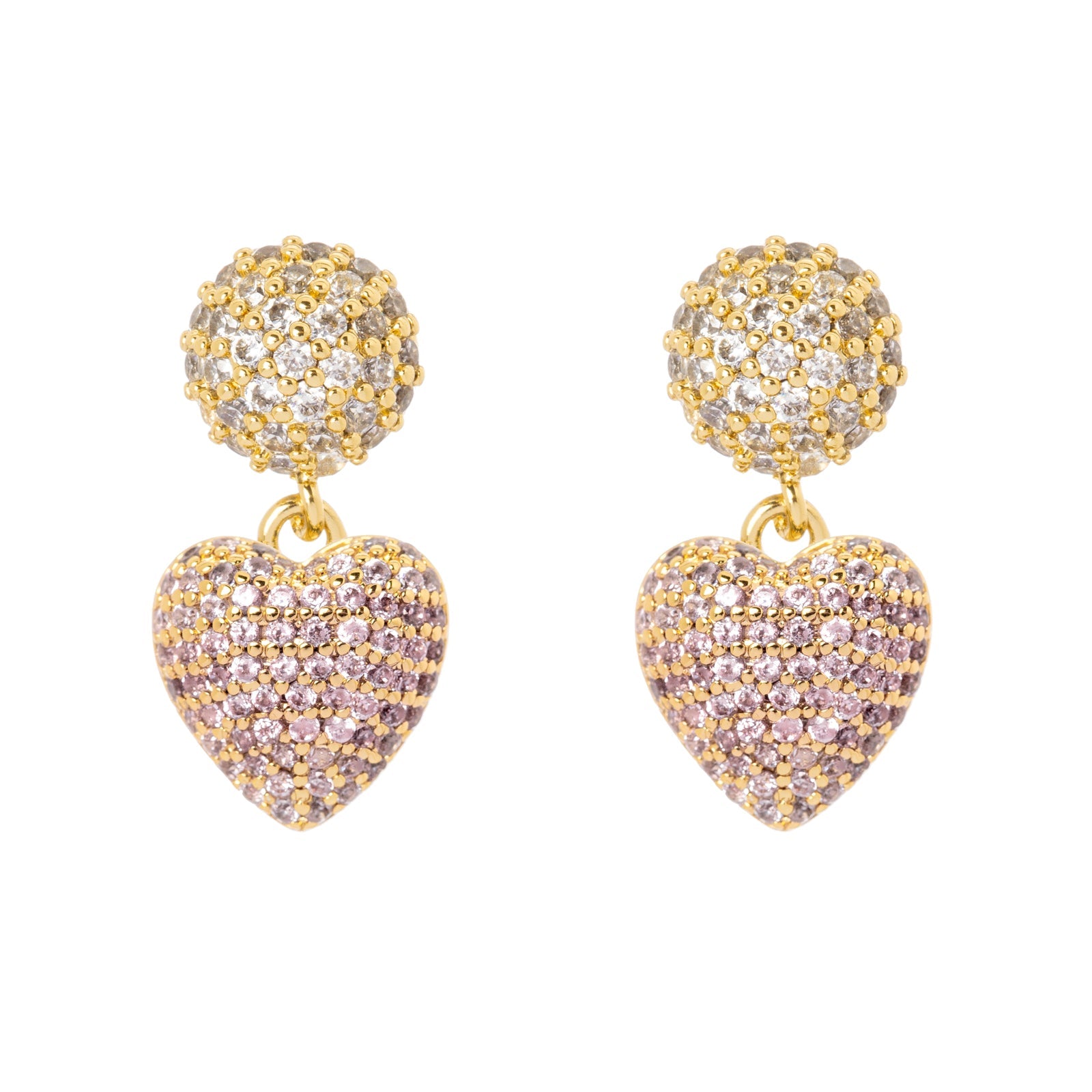 Half sphere and heart earrings Petit Pavè - Peach - Sodini Bijoux