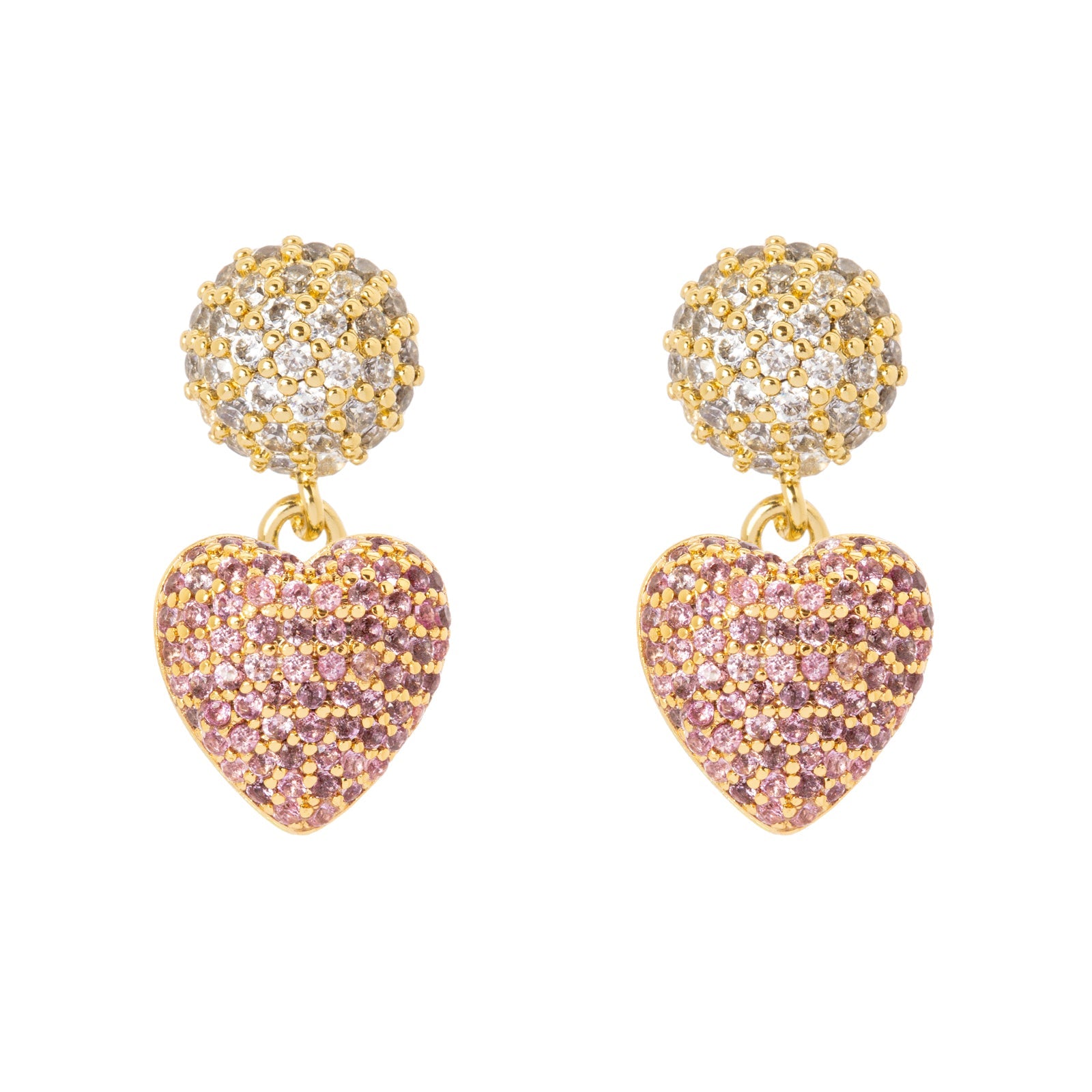 Half sphere and heart earrings Petit Pavè - Pink - Sodini Bijoux