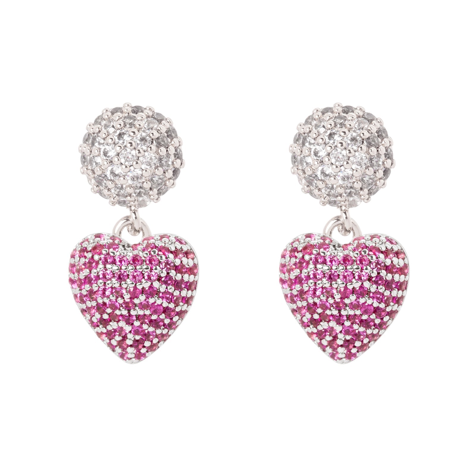 Half sphere and heart earrings Petit Pavè - Fuchsia - Sodini Bijoux