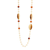 Long necklace with boule beads and leaves Vieste - Avorio e ambra - Sodini Bijoux