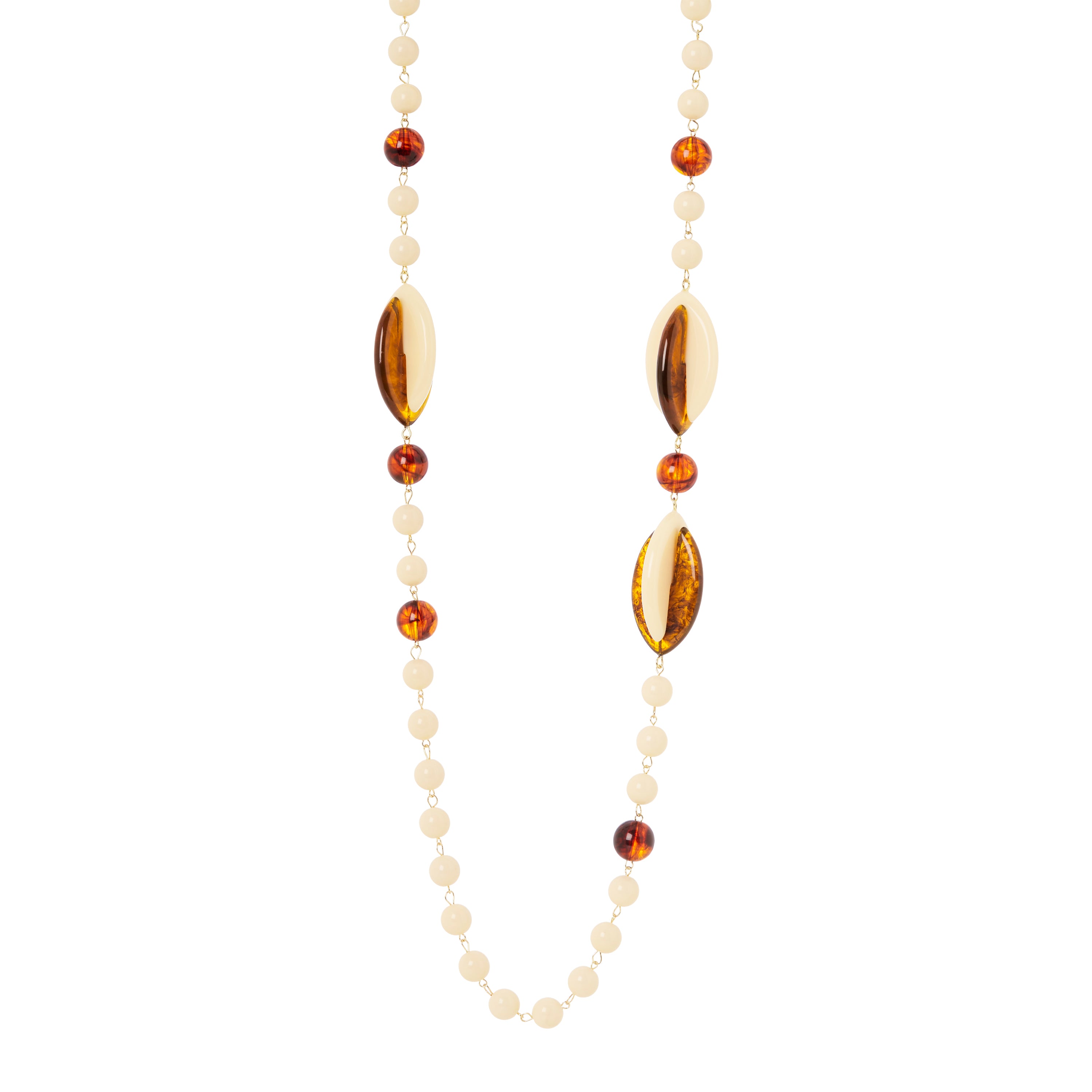 Collana lunga boule e foglie Vieste - Avorio e ambra - Sodini Bijoux