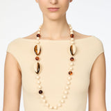 Long necklace with boule beads and leaves Vieste - Avorio e ambra - Sodini Bijoux