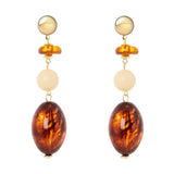 Orecchini bonbon, boule olivina Vieste - Avorio e ambra - Sodini Bijoux