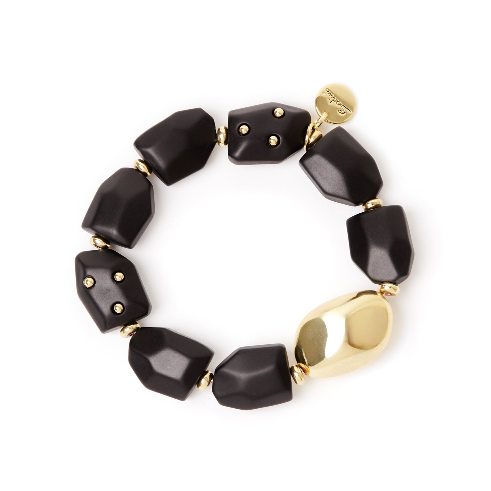 Bracciale elastico grandi elementi poliedrici Filicudi - Nero - Sodini Bijoux