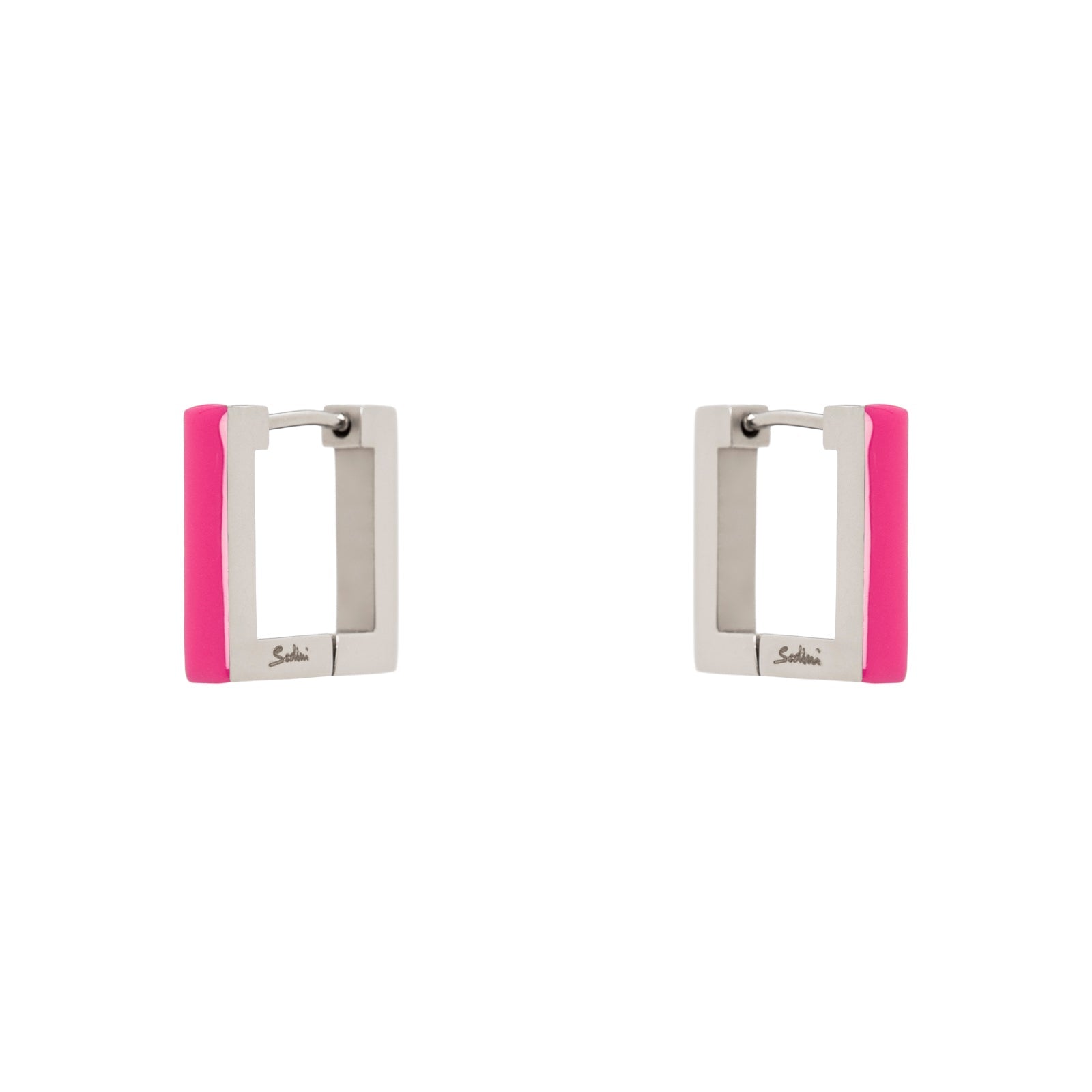 Small earrings with square hoop Candy - Fucsia - Sodini Bijoux