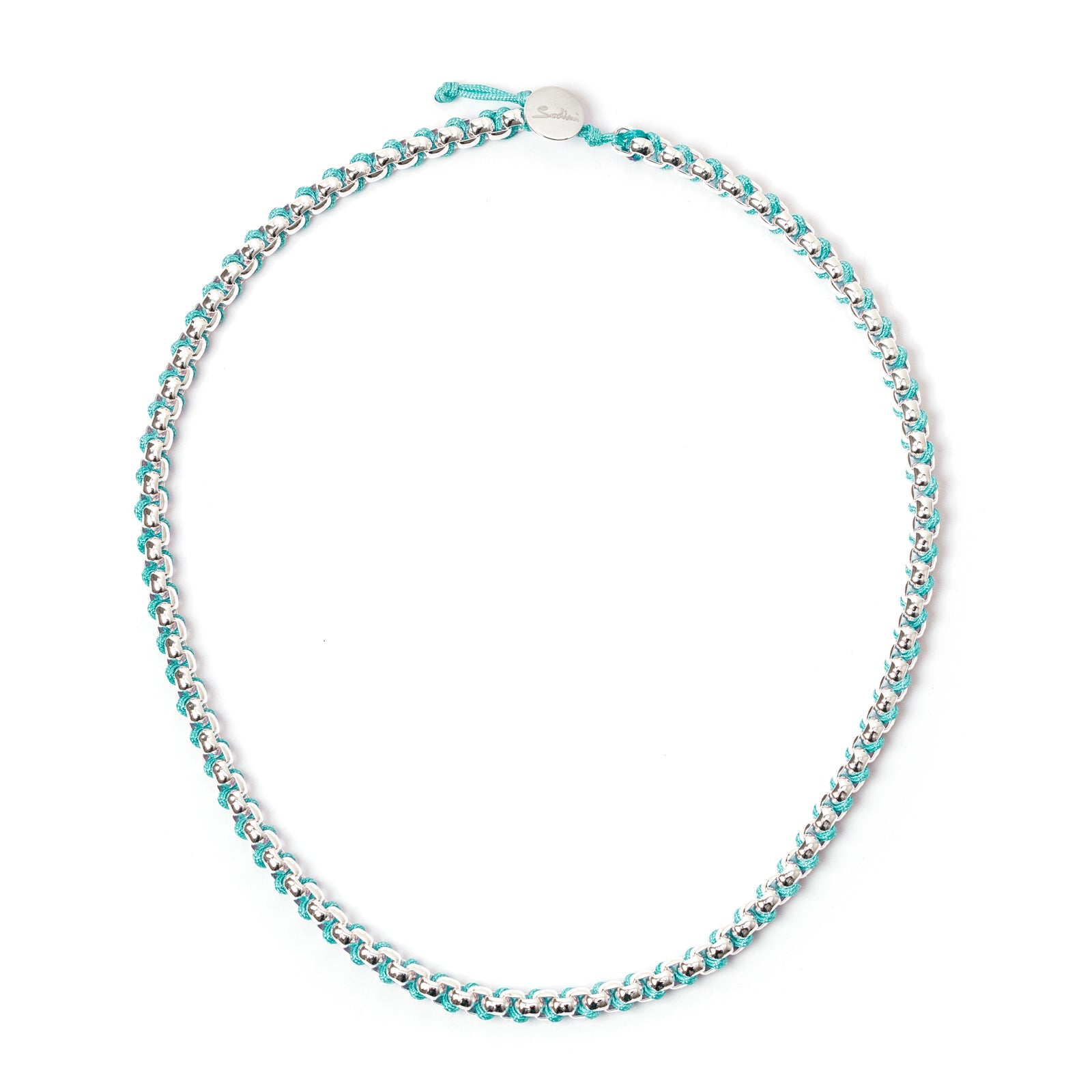 Short necklace Fusion - Rhodium and blue - Sodini Bijoux