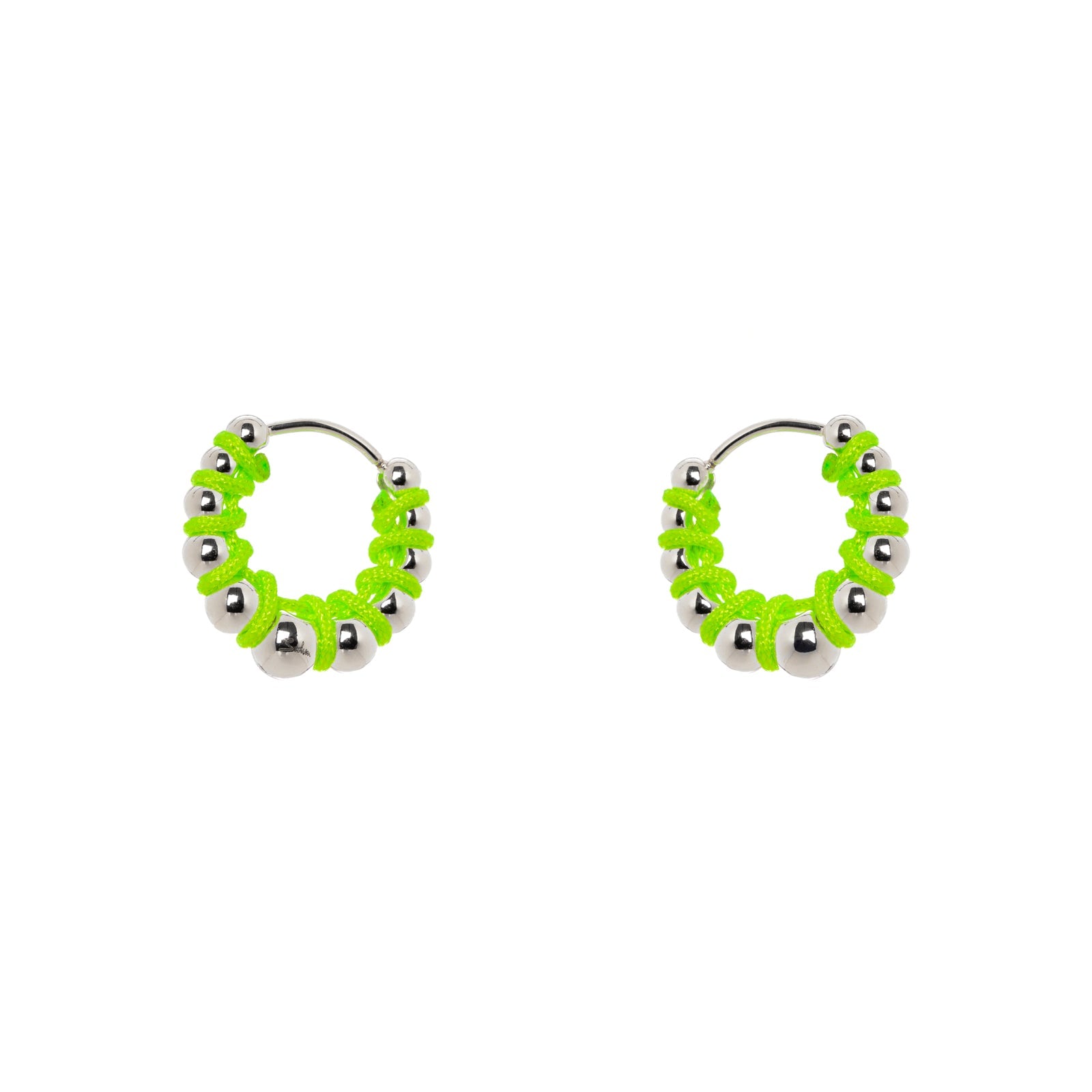 Little hoop and spheres earrings Fusion - Rhodium and green - Sodini Bijoux
