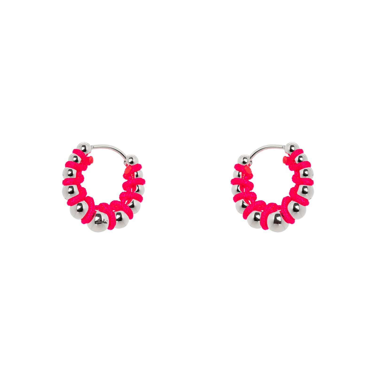 Little hoop and spheres earrings Fusion - Rhodium and Fucsia - Sodini Bijoux