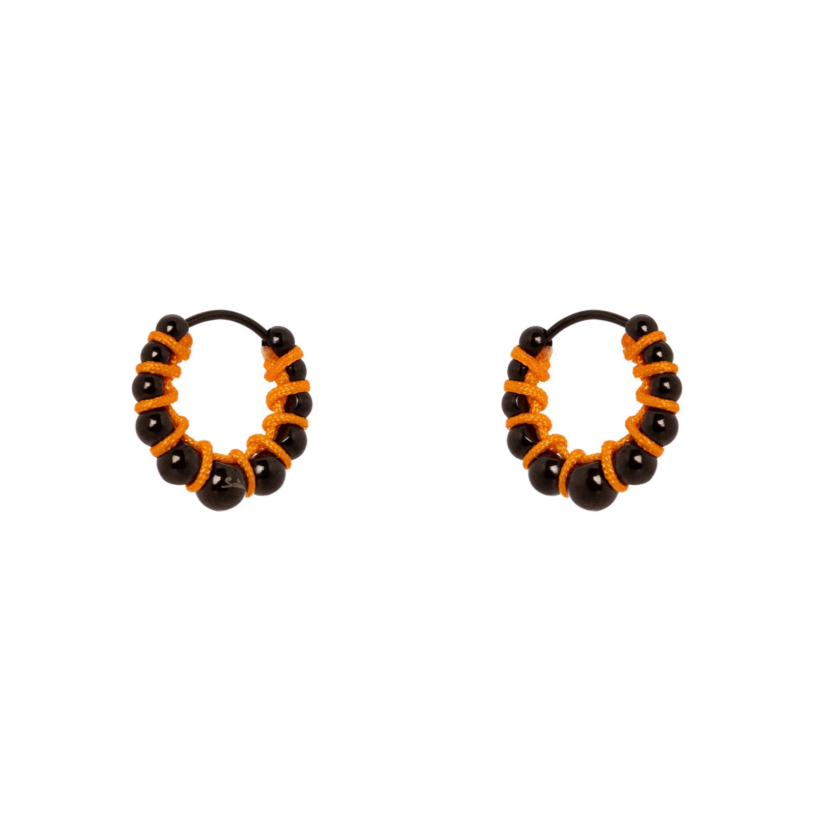 Little hoop and spheres earrings Fusion - Black and orange - Sodini Bijoux