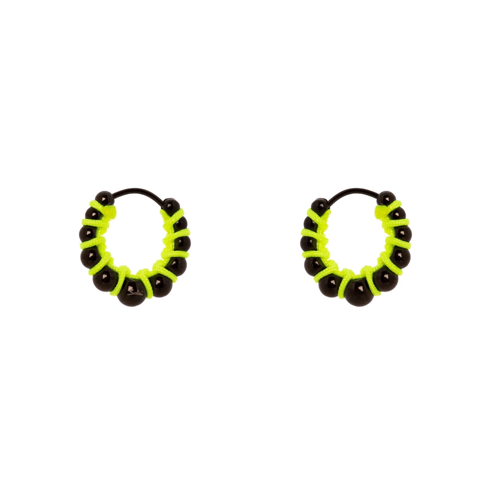 Little hoop and spheres earrings Fusion - Black and yellow - Sodini Bijoux