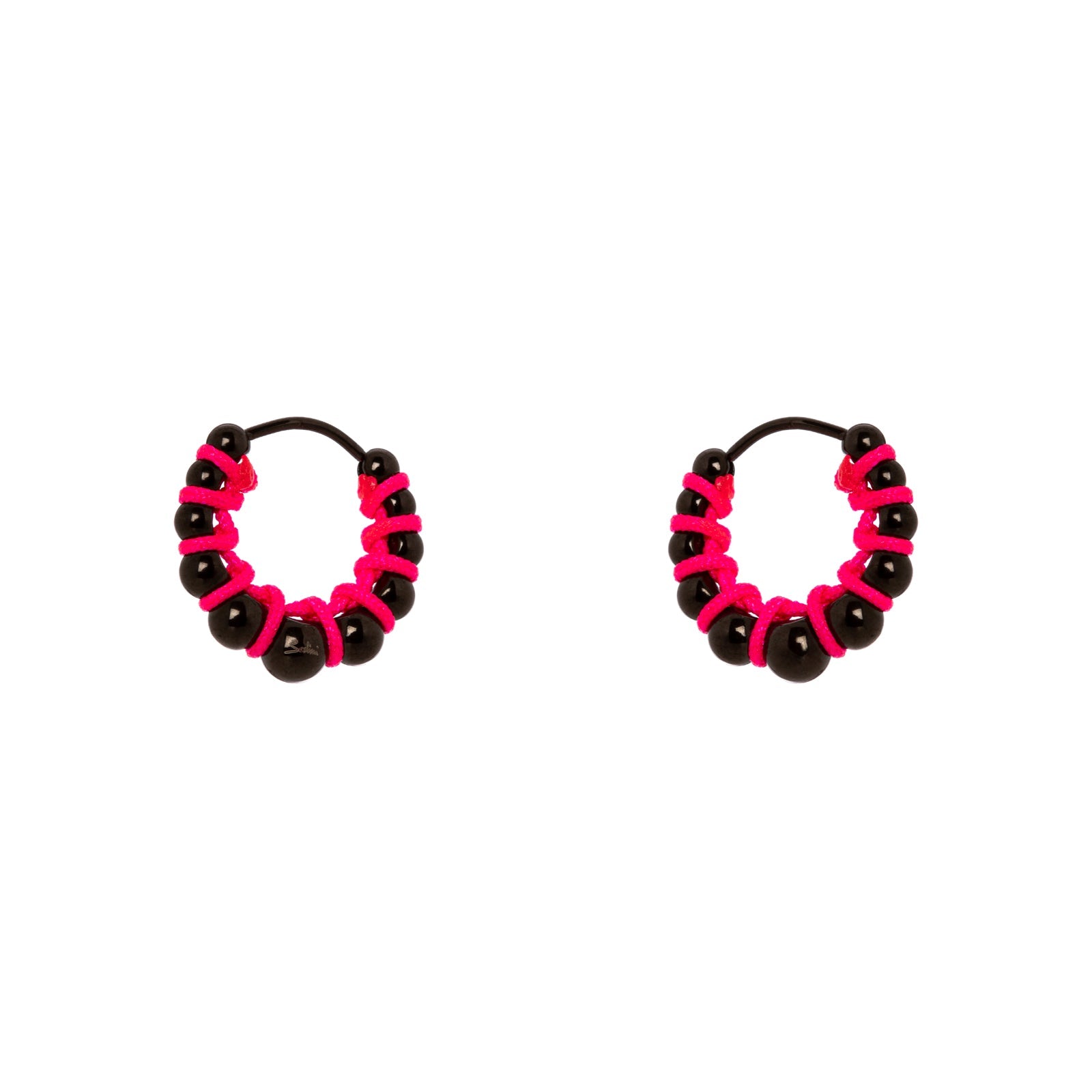 Little hoop and spheres earrings Fusion - Black and Fucsia - Sodini Bijoux