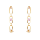 Earrings with chain, mini flower and crystals Hanami - Multicolor - Sodini Bijoux